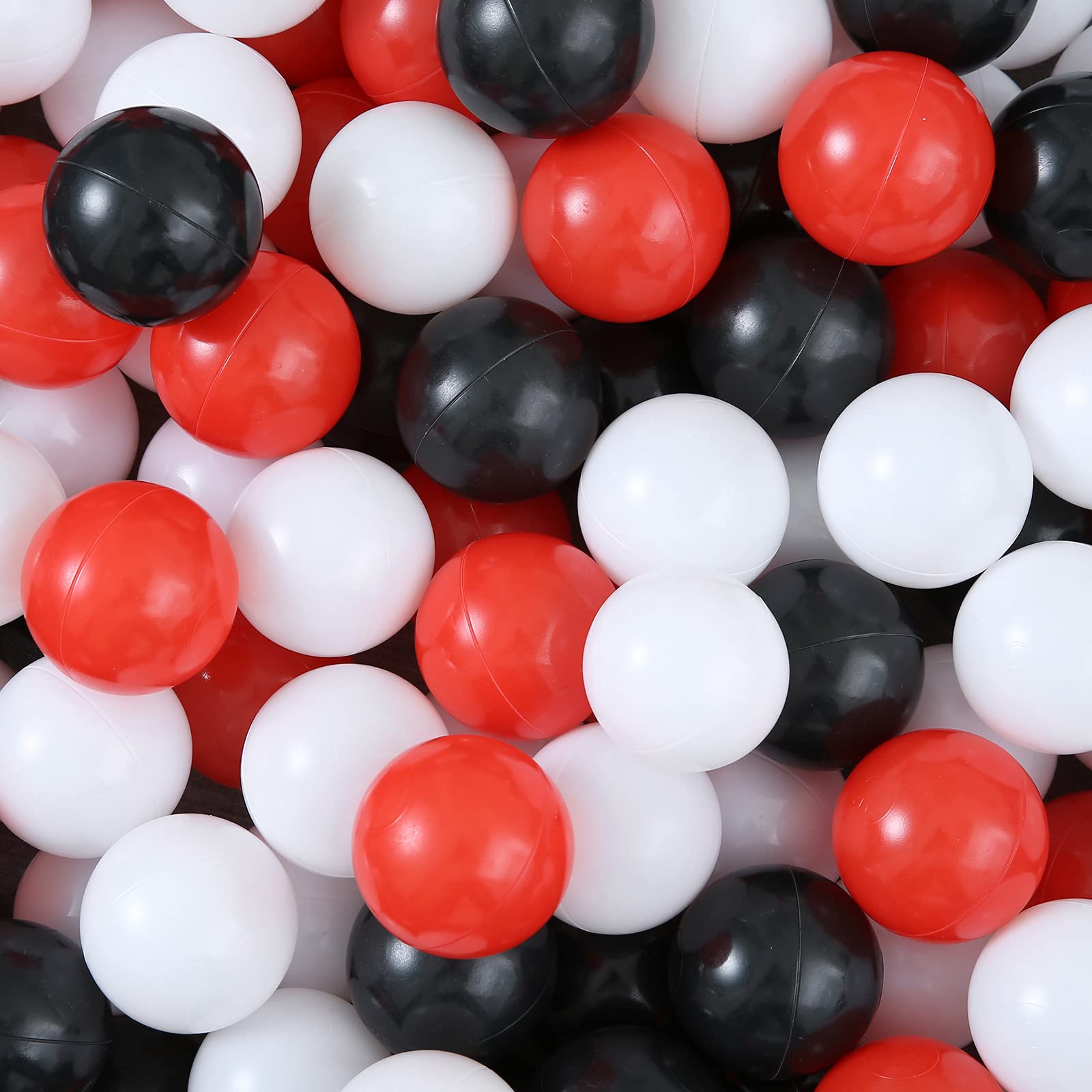 Photo 1 of GUESVOT Ball Pit Balls Plastic Ball for Ball Pit BPA Free Plastic Balls Crush and Smash Proof Balls 100pcs 2.2" Set for Toddlers for Play Tent Tunnel (Black+White+Red)