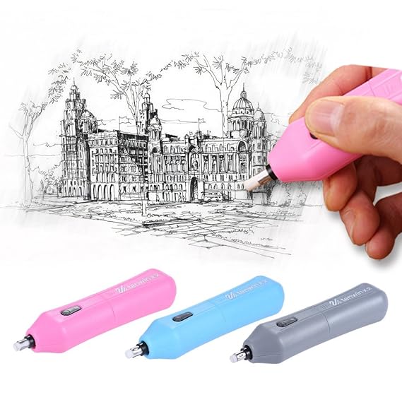 sunnymi Elektrischer Radiergummi + 10PC Soft Radiergummi-Kern ?? Für Kinder, die Geschenke Schreiben (Rosa, 25mm)