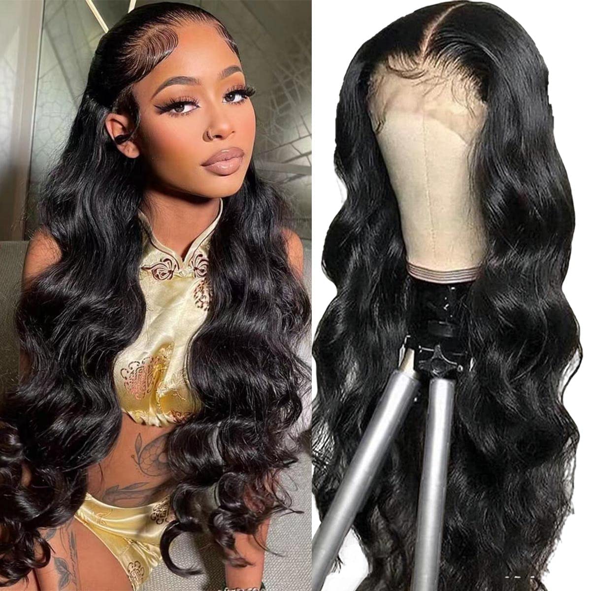 Body Wave Human Hair Wig Lace Front Wig For Women Human Hair 4x4 Transparent Lace Closure Wigs Natural Color Pre Plucked Bleached Knots Glueless 4x4 Brazilian Virgin Lace Closure Wigs 14 Inch — image 1