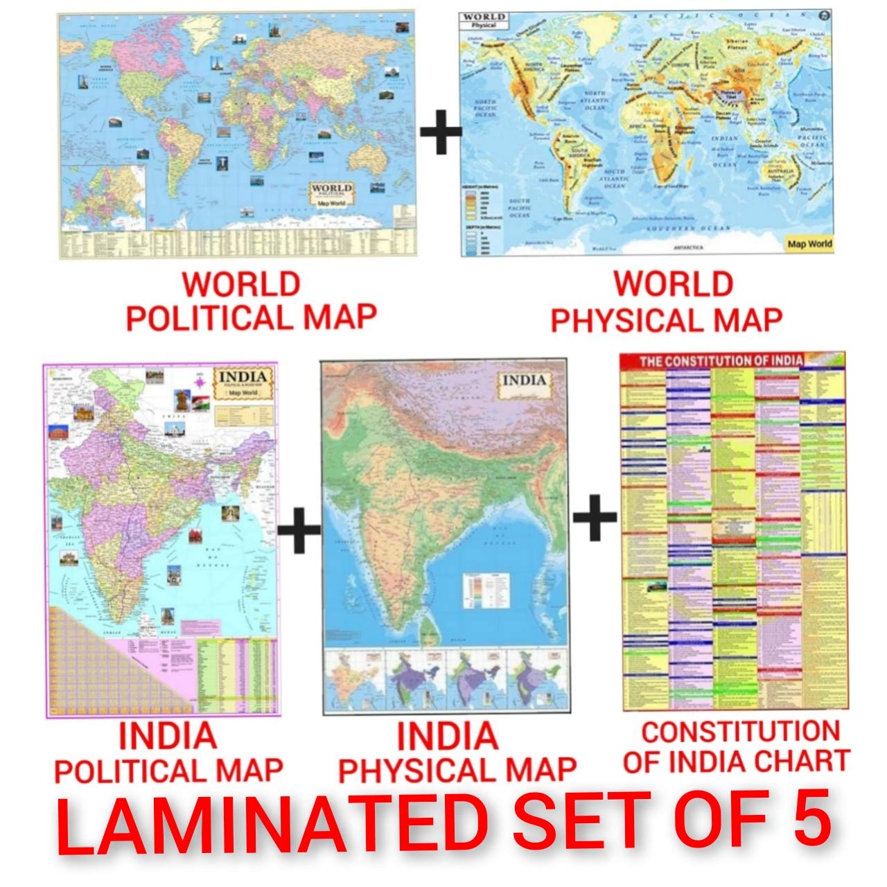 India & World Map ( Both Political & Physical ) & India Constitution Chart – LAMINATED | Set Of 5 | Map Size – 70X100 cm | Use For Preparation Of UPSC , SSC , IES , etc Exams. India & World Map ( Both Political & Physical ) & India Constitution Chart – LAMINATED | Set Of 5 | Map Size – 70X100 cm | Use For Preparation Of UPSC , SSC , IES , etc Exams.