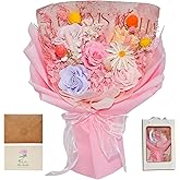 Preserved Flowers Bouquet 5 Real Roses, Flowers for Delivery, Long-Lasting Mixed Pink Roses & Daisies Bouquet That Last 1-3 Years, Birthday Gifts for Women Mom Grandma Wife Friends Her