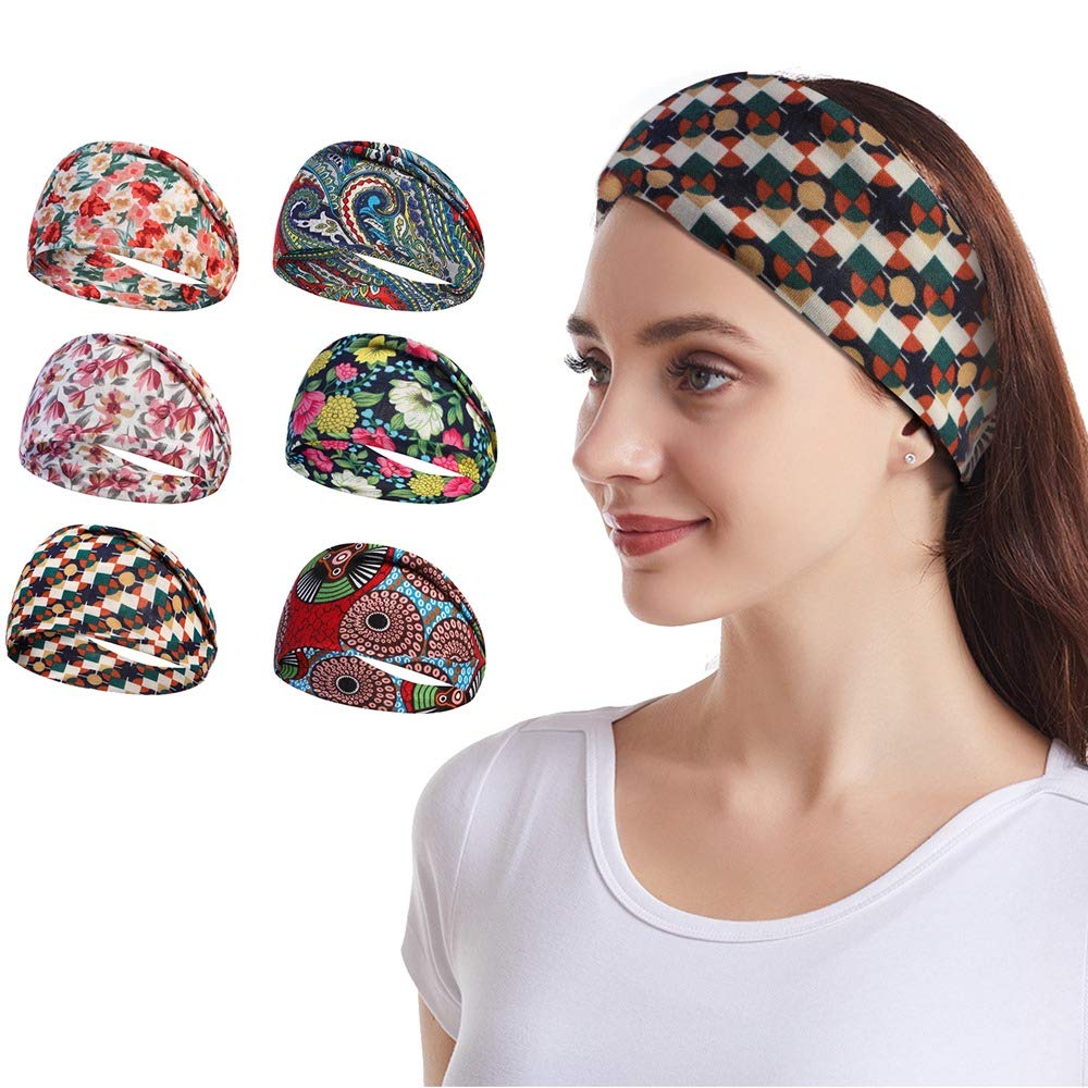 Girzzur fashion headbands for women-(6 Pack) yoga running headbands for women nonslip of wide boho Face washing makeup cloth hair bands : Beauty