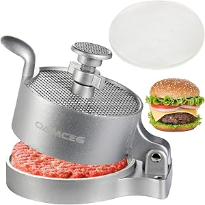 OAMCEG Burger Hamburger Press, Aluminum Alloy Adjustable Hamburger Press Patty Maker, Burger Meat Beef Pie Press Tool, Burger Patty Maker Mould, Stuffed Burger Press Kit, Makes 1/4lb to 3/4lb Patties