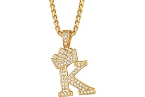 Richsteel Initial Necklace for Men A-Z 18K Gold Plated Crown Shiny Cubic Zirconia Monogram Pendant for Women Fashion Jewelry