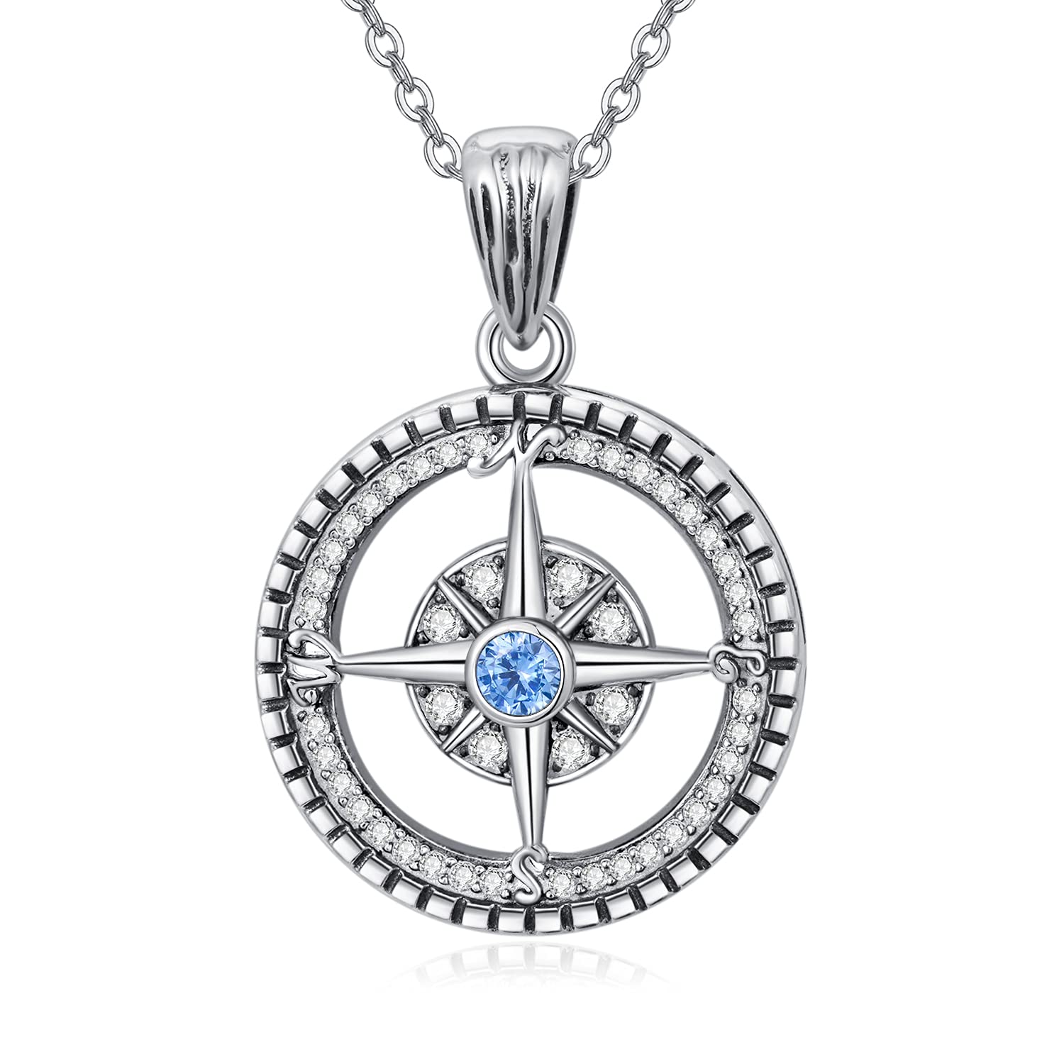 Compass Necklace for Women Sterling Silver Compass Pendant Jewellery with 18" + 2" Silver Chain
