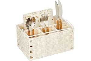 mDesign Plastic Woven Divided Cutlery Storage Organizer Caddy Tote - Basket Holder for Kitchen Table, Cabinet, Pantry - Holds
