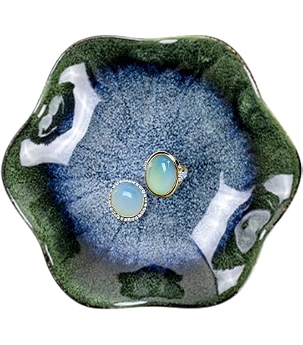 Dazuihou Ceramic Trinket Dish - Crystal Green Ring Tray, Jewelry Holder, Key Bowl (4.2") - View #2