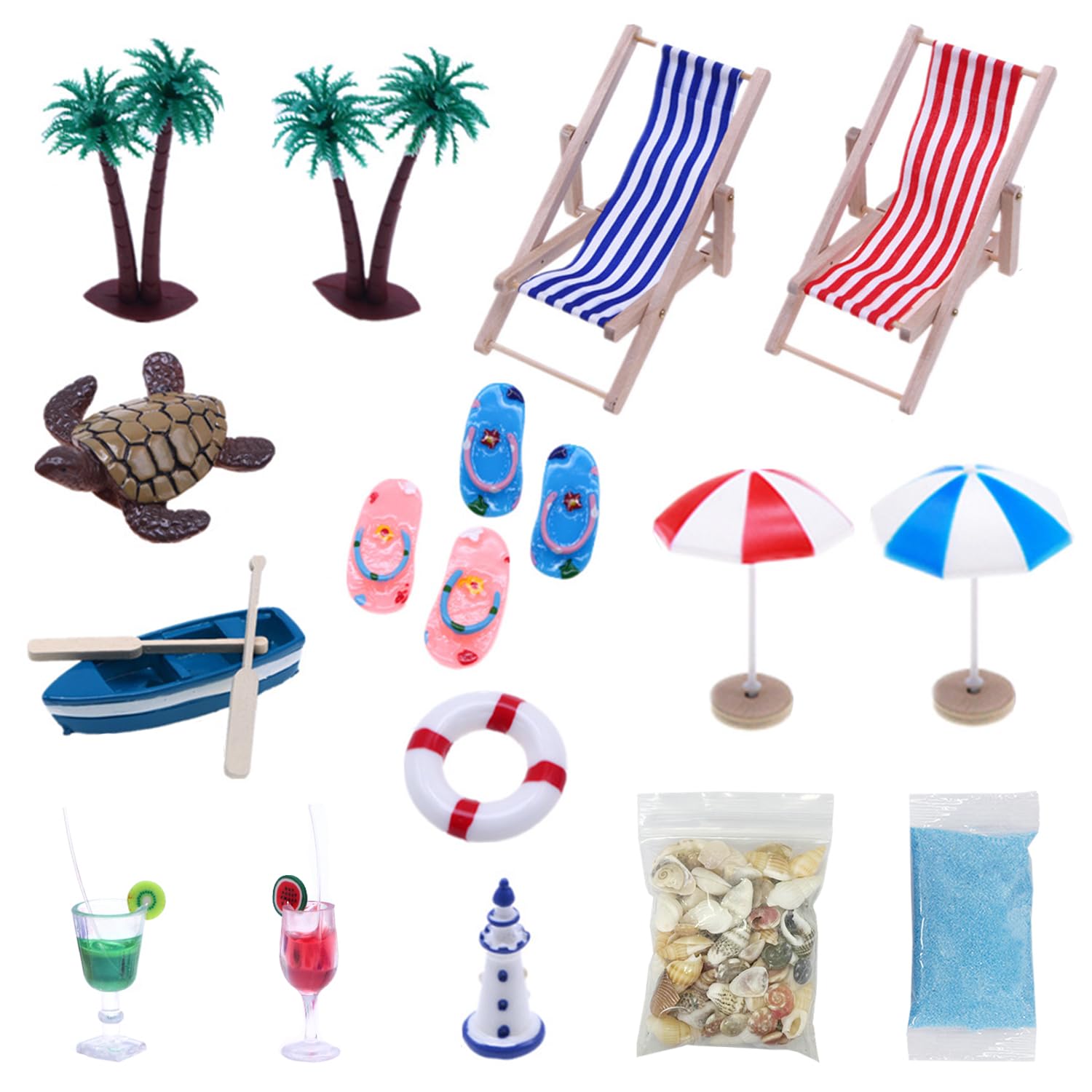 18-Pack Beach Collection Set, Mini Beach Set, Mini Decorations, Summer Mini Seashell Parasol Beach Chair Accessories, Suitable For Diy Decoration, Unique Gif