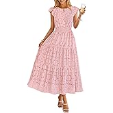 MEROKEETY Women's Summer Lace Eyelet Maxi Dress 2026 Spring Casual Boho Flutter Sleeve Tiered Flowy Beach Vacation Dresses