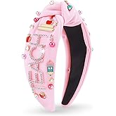MOSOTECH Teacher Headbands for Women - Back to School Teachers Outfits, Teacher Appreciation Gift Embellished Pencil Book Apple Knotted Headband, First Day of School Hair Accessories (Pink)