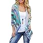 DEARCASE Women's 3/4 Sleeve Cardigans Striped Printed Open Front Draped Kimono Loose Cardigan