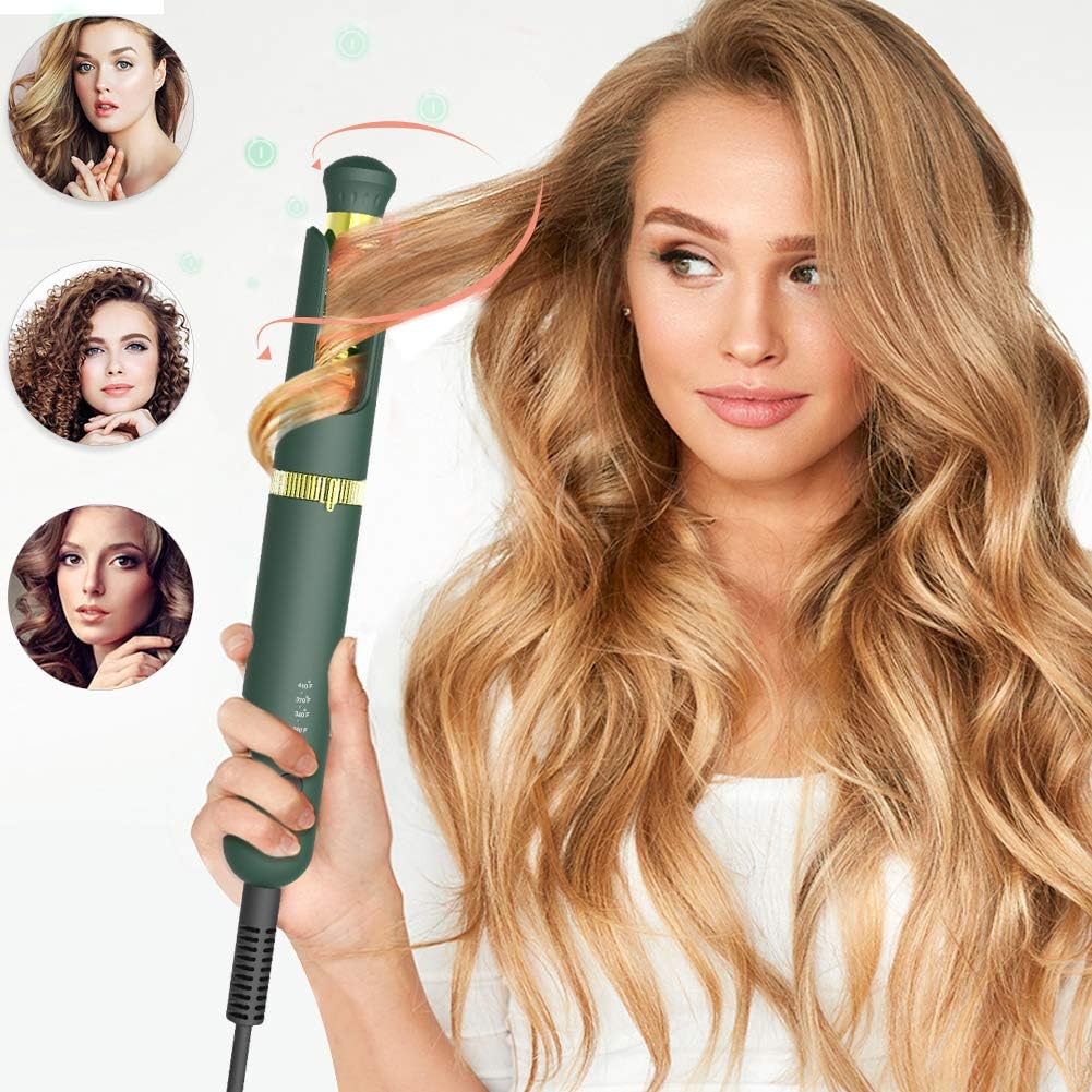 Professional Curling Iron Auto Hair Curler Compact Curling Wand Instant Heating Up Hair Wands Curler with 5 Temperature Adjustments Including Heat Protective Glove (Green): Health & Personal Care
