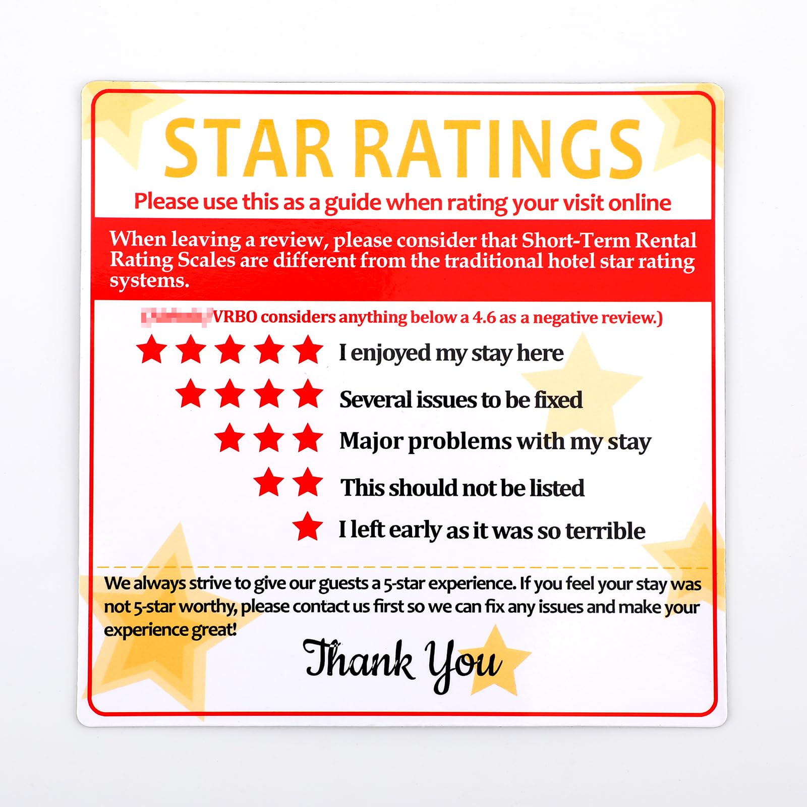 Oudain 5 Pieces 5 Star Rating Explanation Magnet Short Term Rentals ...