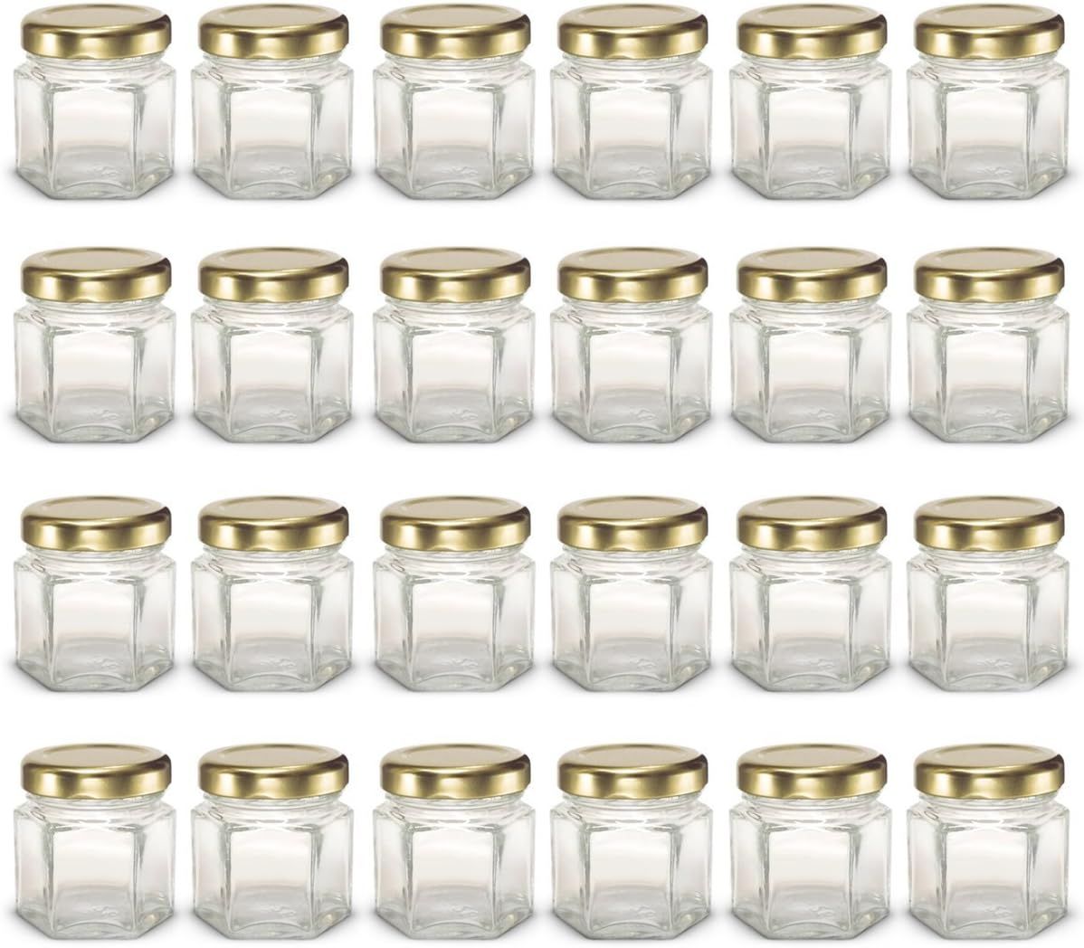 1.5 oz Hexagon Mini Glass Jars with GOLD Lids and Labels (Pack of 24): Kitchen & Dining