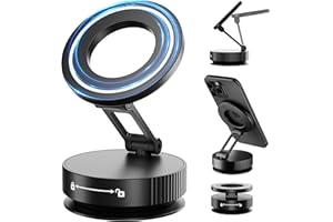 Hohosb Vacuum Magnetic Phone Holder for MagSafe,Foldable Metal Suction Cup Phone Mount,360° Rotatable Phone Mount for All Smartphones & All Car Models-Black