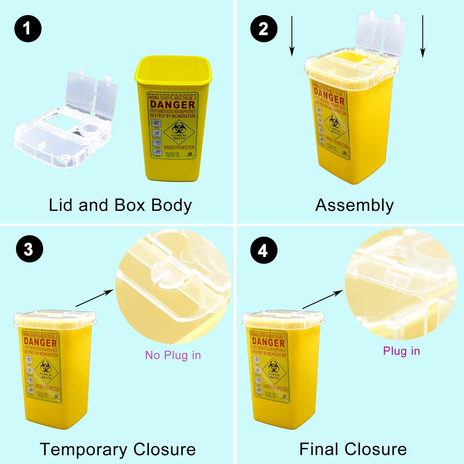 4-Pack Sharps Container（1 Quart）,Sharps Needle Disposal Containers,Biohazard Containers Sharps Box Small Sharps Container Needle Disposal Box: Industrial & Scientific