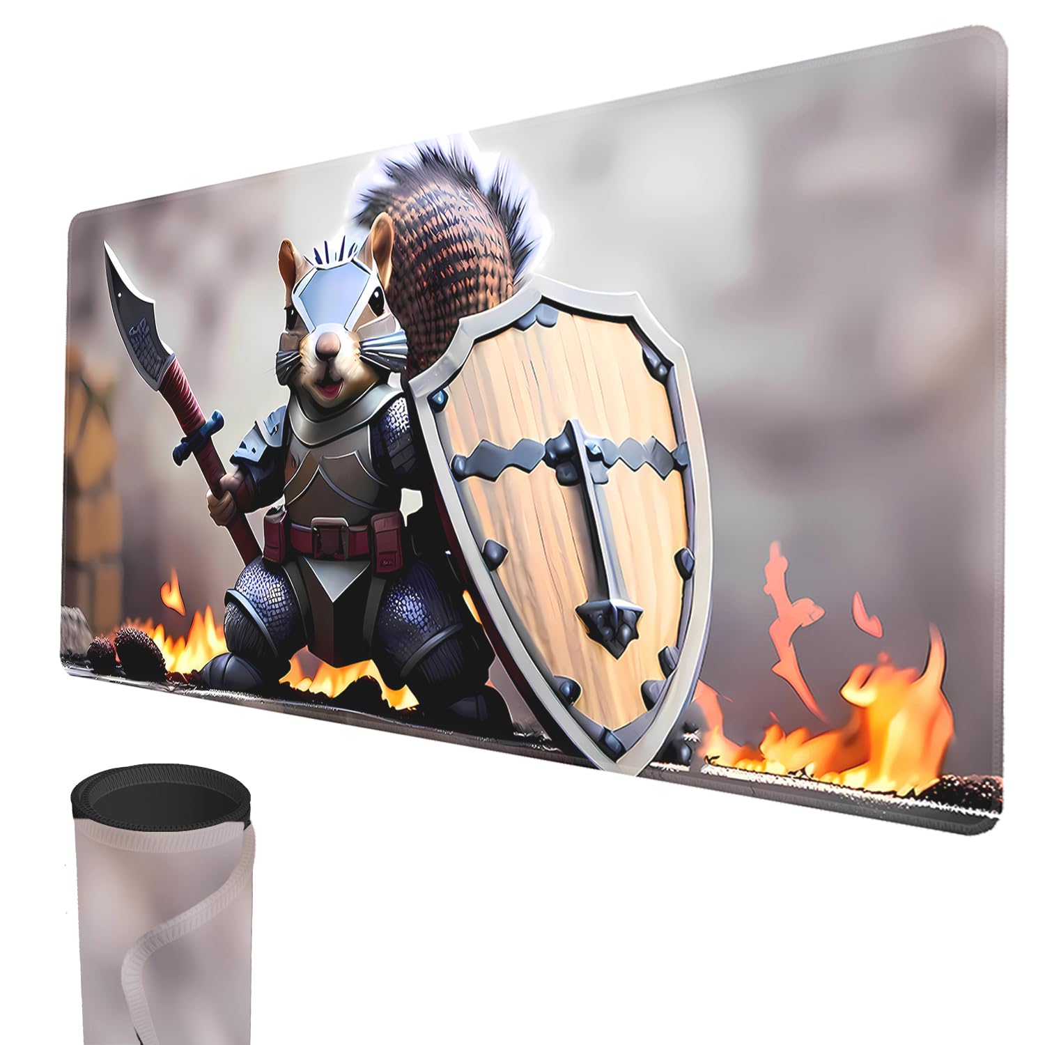 MTG Playmat, 24" x 14" TCG Game Play Mat Stitched Edges Trading Card Game Playmats with Storage Bag Smooth Rubber Surface Battle Game Mat (Squirrel Warrior)