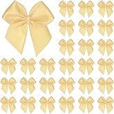 M METERXITY 200-Pack Mini Craft Ribbon Bow 1x1 Inch Checkered Fabric Satin Ribbon Bows Boutique for Craft DIY/Treat Bags/Hair Bow Sewing/Wedding/Birthday/Party/Christmas [Gold]