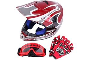 Sange DOT Youth Kids Offroad Helmet Motocross Helmet Dirt Bike ATV Motorcycle Helmet Gloves Goggles Compliant with FMVSS 218(Red, Small)