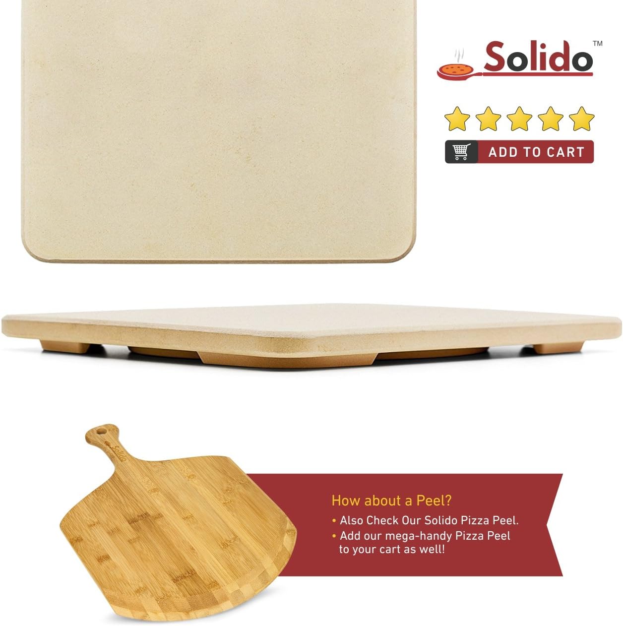 #1 Pizza Stone - Baking Stone. SOLIDO Rectangular 14"x16" - Perfect for Oven, BBQ and Grill: Kitchen & Dining
