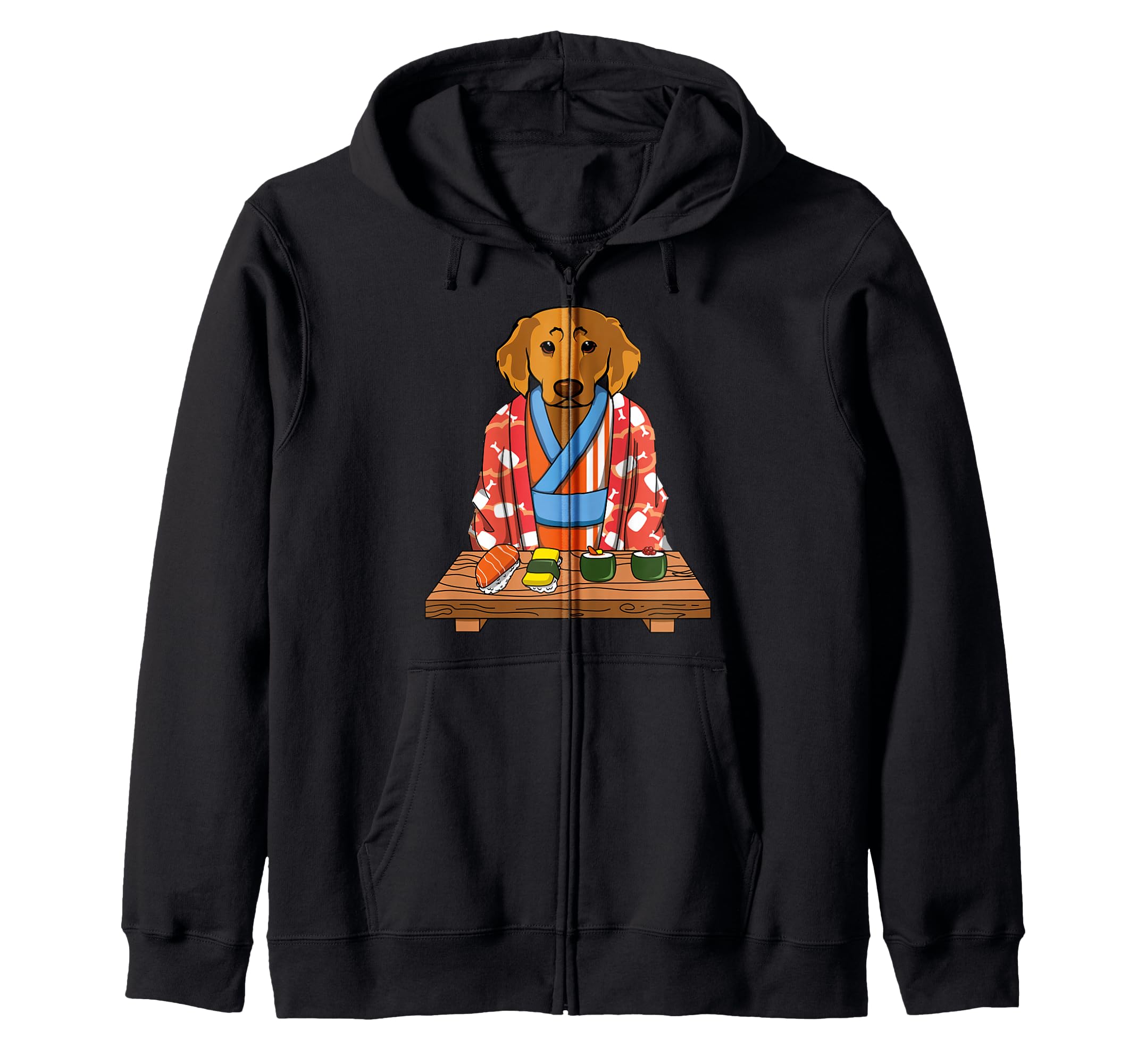 Cute Kawaii Japanese Retriever Golden Dog Kimono Zip Hoodie