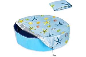 Docuwee Round Pool Cover 48", Foldable Kiddie Solar Cover Fit Dog Swimming Pool, Pets Kids Bath Tub, Anti-UV Dustproof Safety Pool Covers with Starfish Shells Pattern