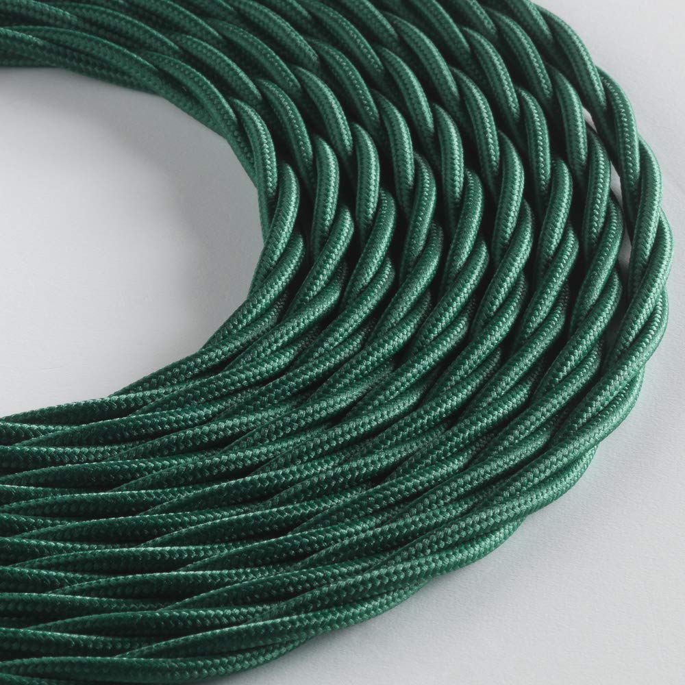 Klartext LUMIÈRE Braided Fabric Cable for Lighting 3 x 0.75 mm Dark Green 5 m Warning: Ground Cable Included! Maximum Anti-Shock Safety!