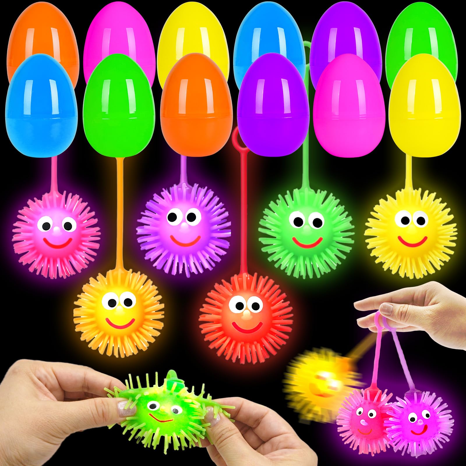 Photo 1 of ZICZLI 24 Pack Easter Eggs Filled with LED Puffer Balls, Light Up Stress Relief Toys for Kids Boys Girls Teens Easter Hunt Filling Treats Basket Stuffers Easter Party Favors