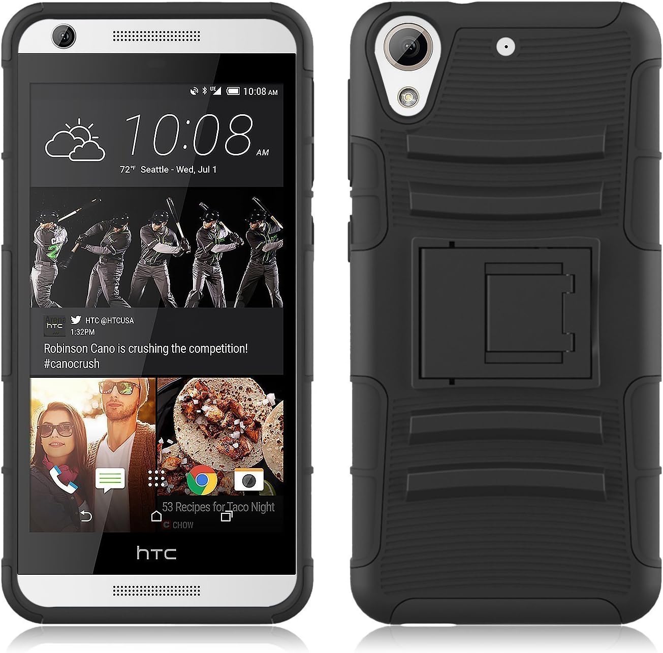 Ziaon Combo Rugged Shell Built-in Kickstand and Holster Locking Belt Clip 3 Layers Back Cover Case for HTC Desire 816/816 G (Black)