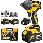 GoYwato Cordless Impact Driver 2655In-lbs(300N·m) - 21V 1/4" Hex Chuck Brushless Hand Impact Driver With & 2 x 4.0Ah Battery 