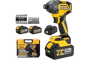 GoYwato Cordless Impact Driver 2655In-lbs(300N·m) - 21V 1/4" Hex Chuck Brushless Hand Impact Driver With & 2 x 4.0Ah Battery & Charger & 14 x Sockets Set & 10 x Screwdriver Bit for Home Projects & DIY