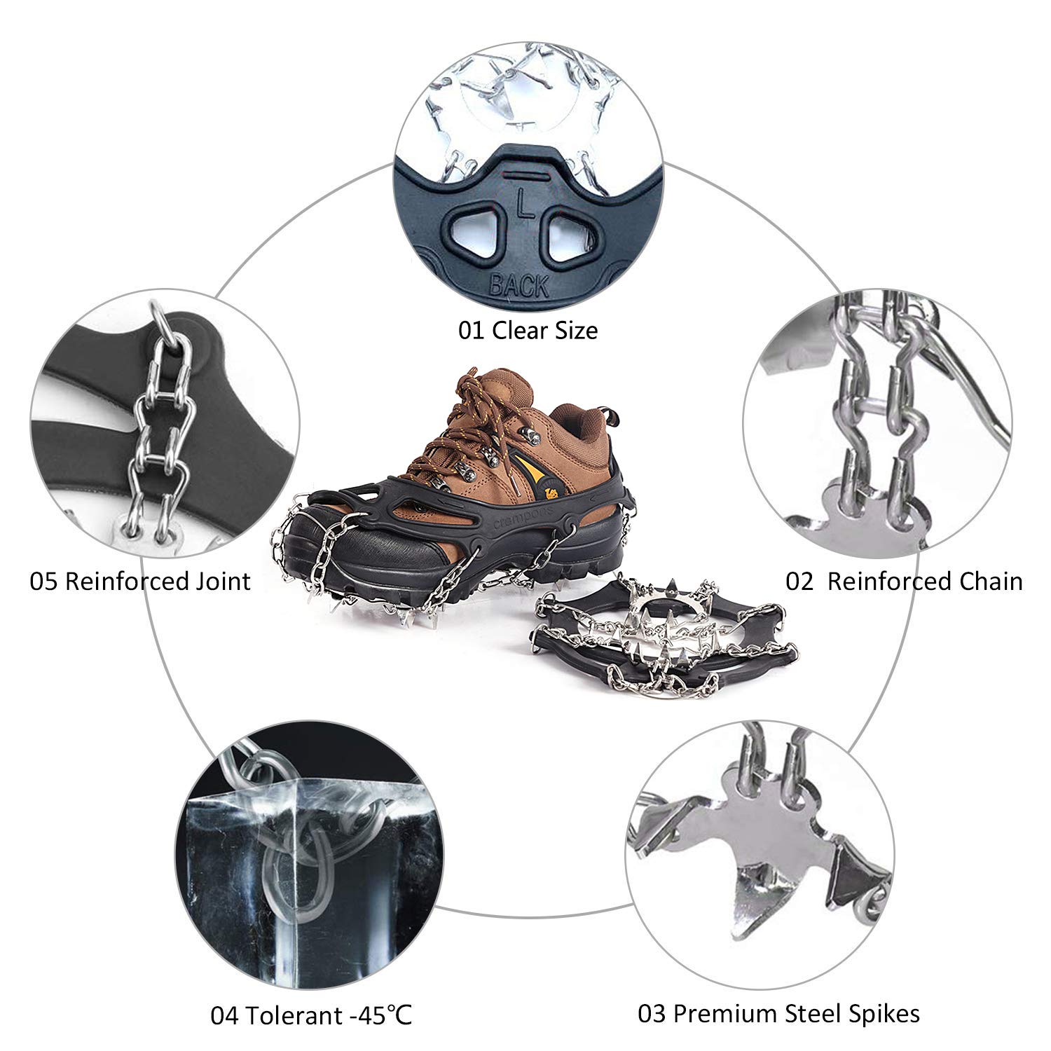 Vodche Crampons Ice Cleats Traction Snow Grips For Boots Shoes