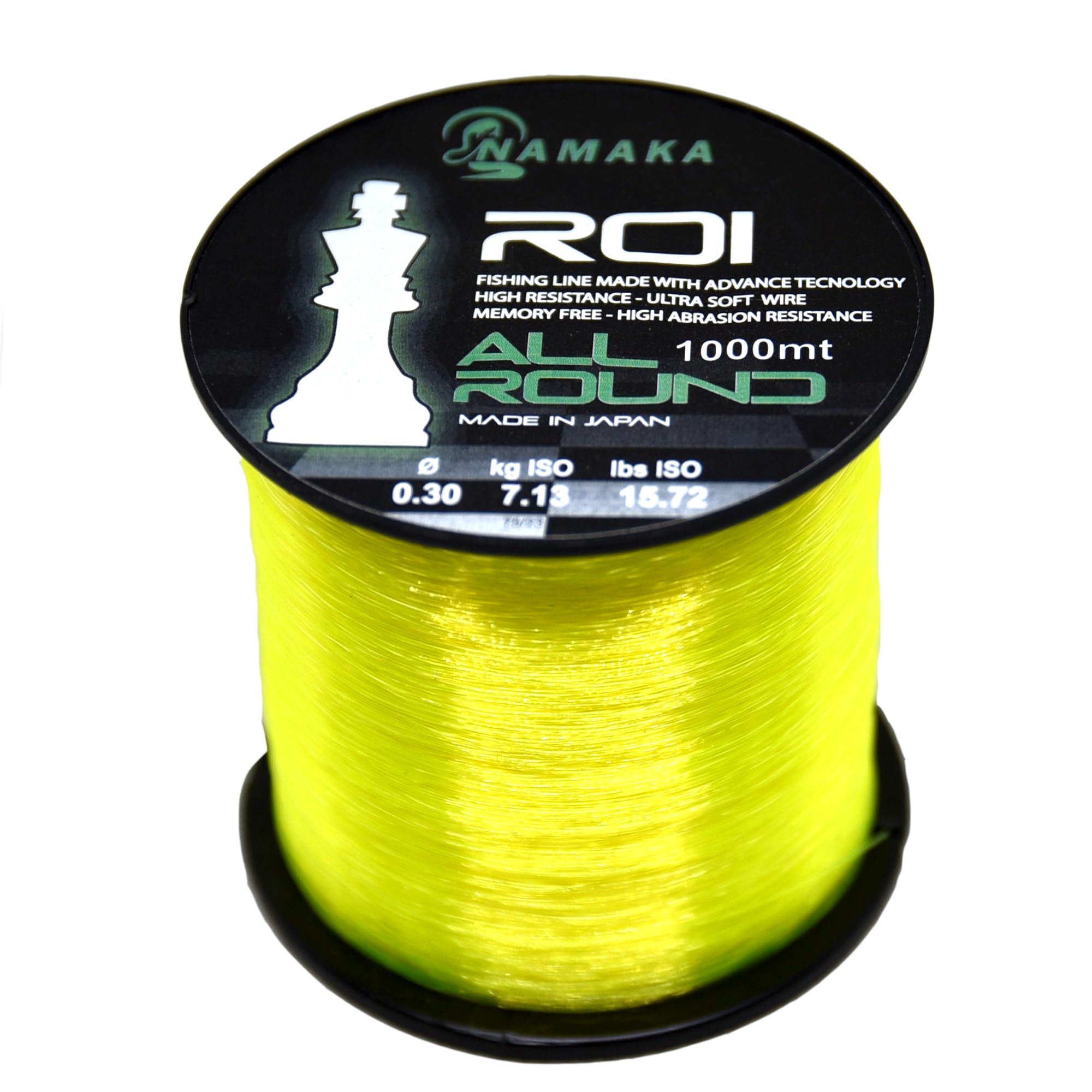 NAMAKA® Roi Fluorocarbon Coating All Round Fishing Line MT 1000 Diameter 0.20 to 0.80 (Diameter 0.25 mm - 5.3 kg - 1000 m, Monofilament Roi Yellow)