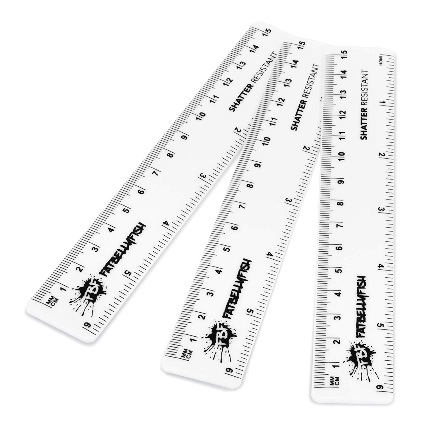 6 Inch / 15cm Rulers - Shatter Resistant - Pack of 3 - White - Fat Belly Fish