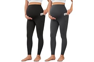 VALANDY Creamlush 2 Pack Women's Maternity Leggings with Pockets Over The Belly,Soft Comfy Active Yoga Lounge Pregnancy Pants