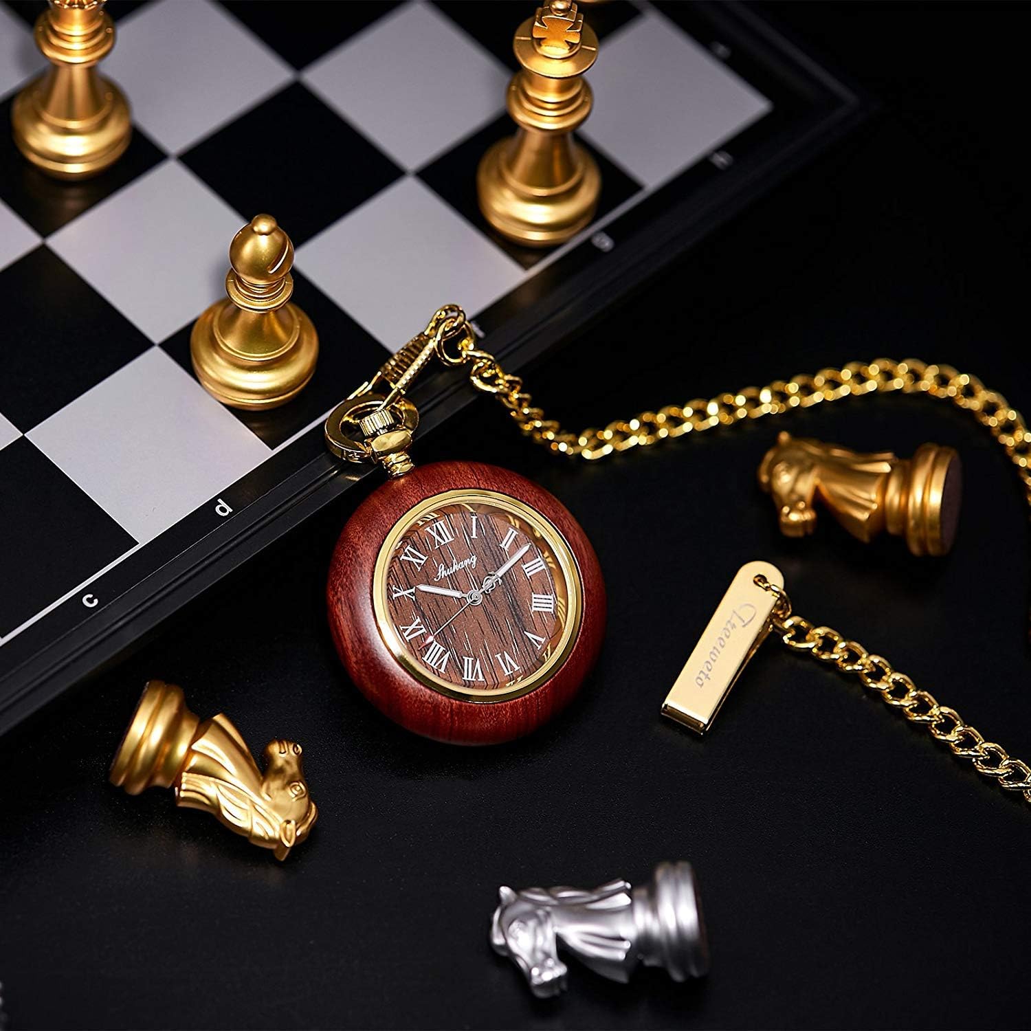 TREEWETO Pocket Watch Antique Wooden Wood Women's Men's Quartz Pocket Watches (Roman Numerals) - Image 5