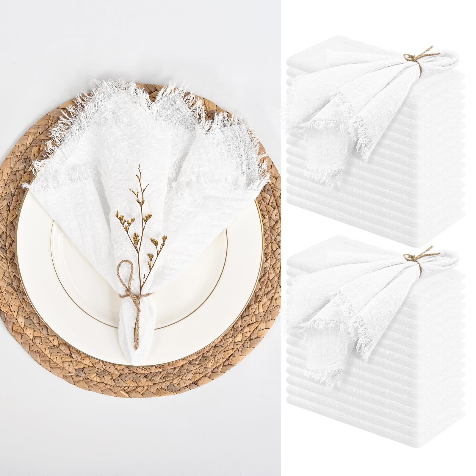 Photo 1 of *USED*
Cotton Linen Napkins,Handmade Cloth Napkins Bulk with Fringe, Rustic Boho Napkins Cloth,Cloth Napkins for Romantic Wedding Party Event Dinner Birthday Table Decor(White,16 x 16 Inch)