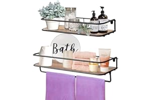 QEEIG Bathroom Shelves Over Toilet Floating Shelves Wall Mounted Small Farmhouse Set of 2, Rustic Brown (FS626)