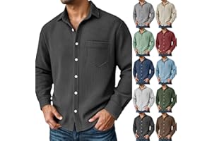 Button Down Shirt for Men Long Sleeve Waffle Texture Untucked Wrinkle Free Casual Fit Shirts Fashion Comfy Outfit