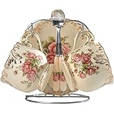 YOLIFE Tea Cups and Saucers Set of 2, Porcelain Floral Tea Cups Set with Holder, Fancy Vintage Teacups 8 oz