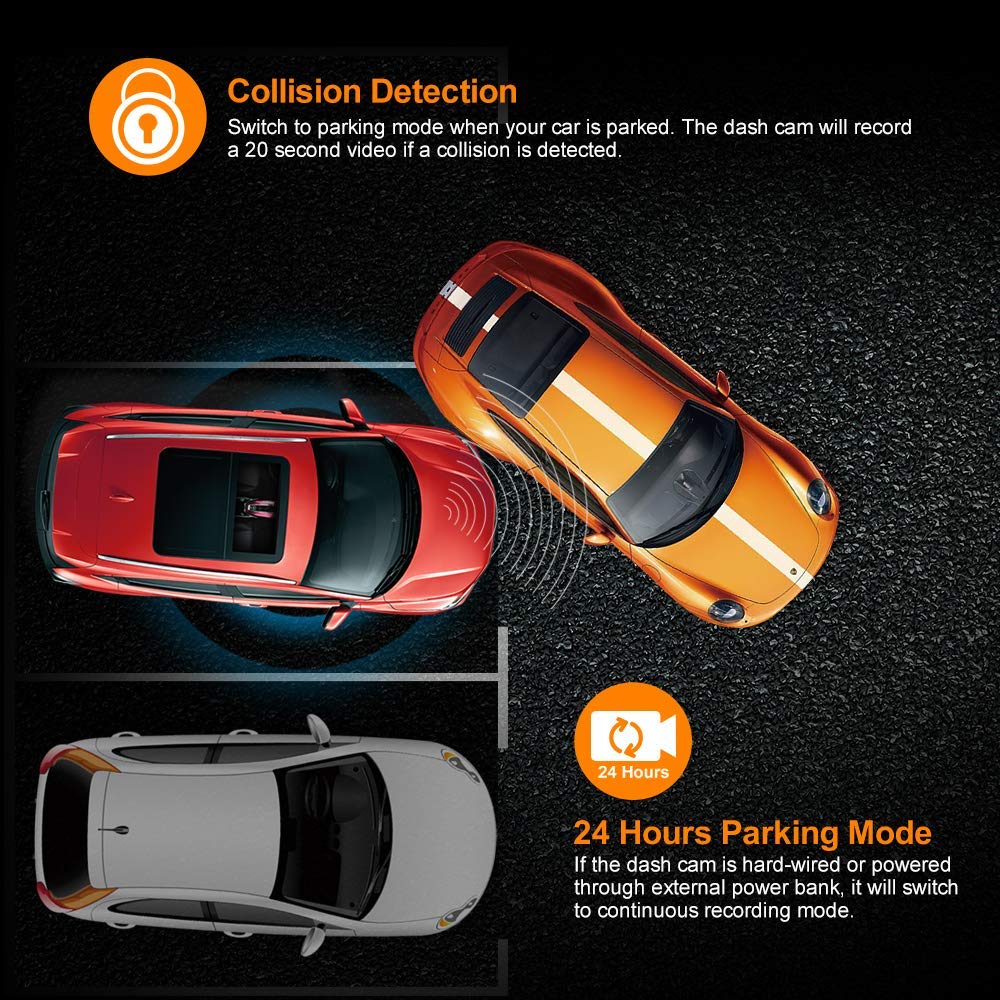 Nulaxy Dash Cam, 1080P Full HD Car Camera Recorder 170° Wide Angle, Super Night Vision, Motion Detection, G-Sensor, Loop Recording, Parking Mode, Supports up to 64GB microSD Card - Black