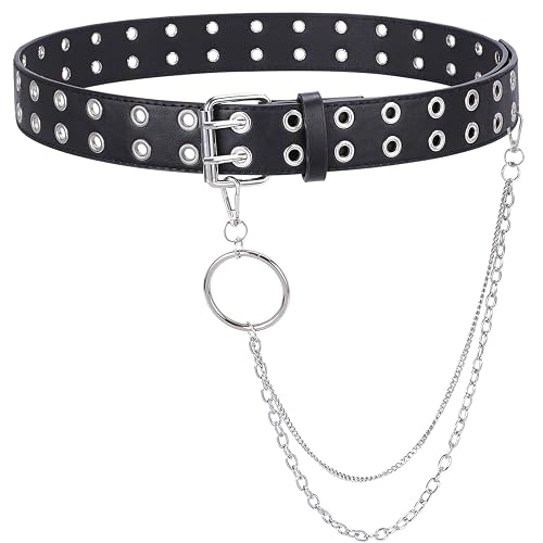 WHIPPY Double Grommet Belt for Women Men PU Leather Double  display picture 3
