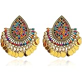 QLYOVWE Vintage Boho Beaded Teardrop Earrings for Women Handmade Multicolor Crystal Beaded Tassel Earrings Unique Ethnic Classic Jewelry Gifts