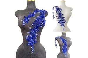 ARTISTRYXB Handmade Shining Acrylic Rhinestones on lace Applique Sewing Beads Stones Trim Patches Accessories for Wedding Dress 4.3X 23.6inches (Blue)