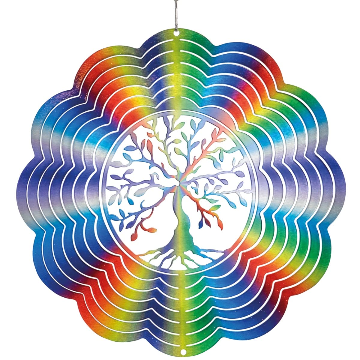 CIM Metal Wind spinner - Rainbow Tree of Life - 250mm - easily spinning wind mobile with brilliant colours - including suspension - attractive room, window and garden decoration