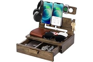 Funistree Gifts for Husband Him Men Valentines Day from Wife, Wood Phone Docking Station with Drawer, Nightstand Organizer for Men, Boyfriend Anniversary Birthday Gift Ideas, Dad Gifts from Daughter