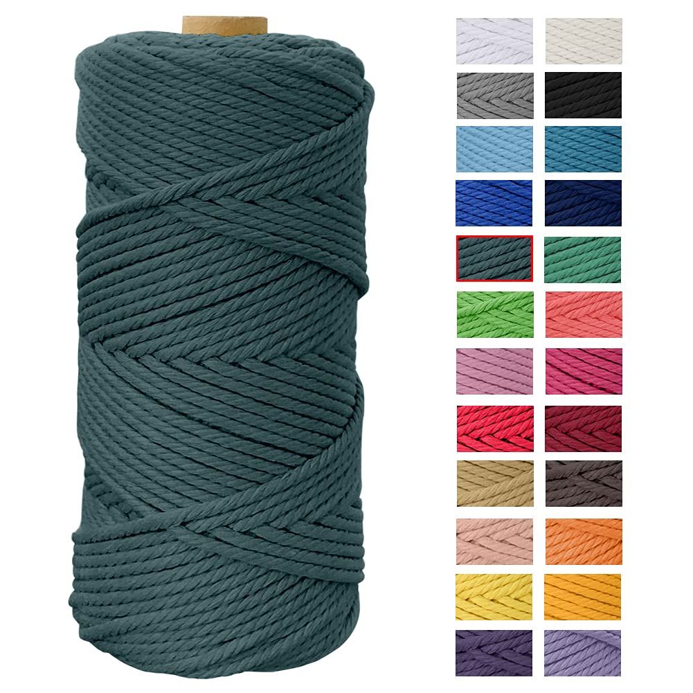 Macrame Cord 4mm x 109 Yards, JeogYong Thick Natural Cotton Cord Yarn Thread, 4-Strand Twisted Spool Twine String Cotton Rope for DIY Crafts, Wall Hangings, Plant Hangers, Home Decoration (Dark green)