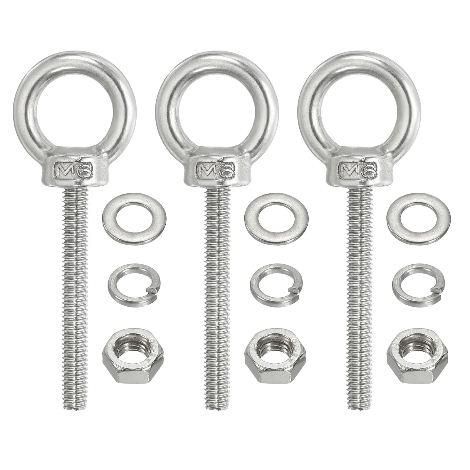 PATIKIL M6 x 50mm Lifting Shoulder Eye Bolt, 3Pcs 304 Stainless Steel Lifting Ring Threaded Eyebolt with Nuts Washers for Hanging Hammocks Articles