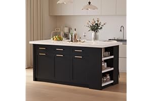 homary 72" Kitchen Island with Storage Large Kitchen Cabinet with Drawers Black & Sintered Stone Top Island Table for Dining Room