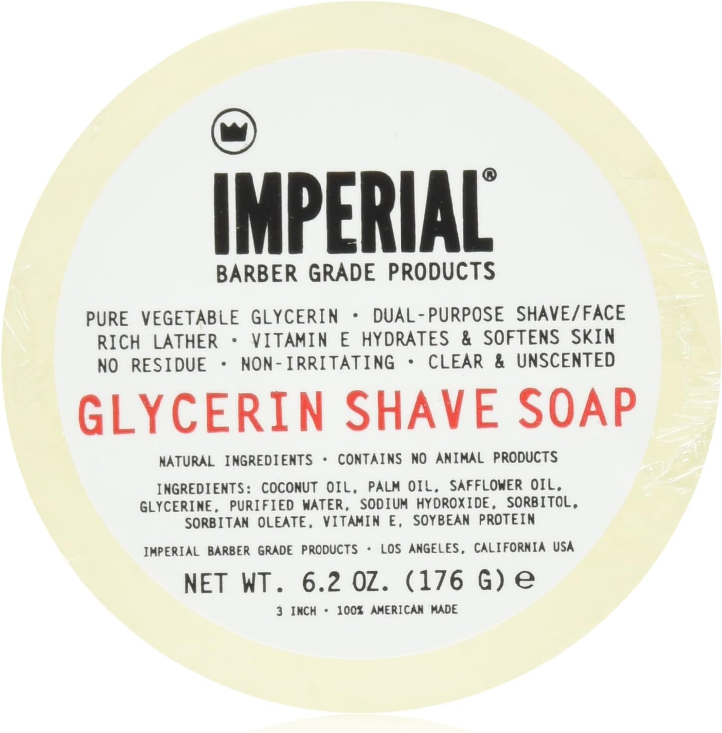 Imperial Barber 100% Natural Glycerin Face & Shave Shaving Soap Puck 6.2OZ